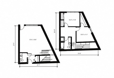 Floor plan for 2 beds, 1.5 baths, 1240 sqft